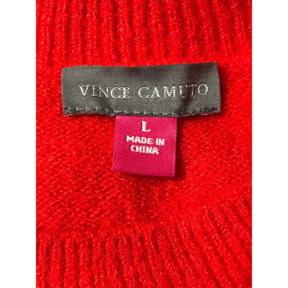 Vince Camuto Valentine Sweater Size L Red Crew Neck Long Sleeves Heart Stretch - Picture 3 of 4